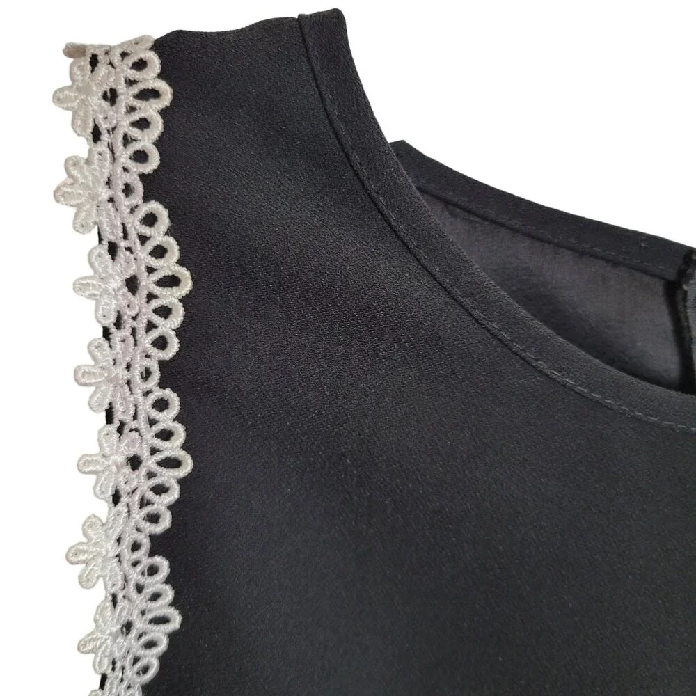 Nanette Lepore Sz 4 Dress Sleeveless Lace Trim Cascading Front Ruffle Flared Hem - Picture 11 of 11